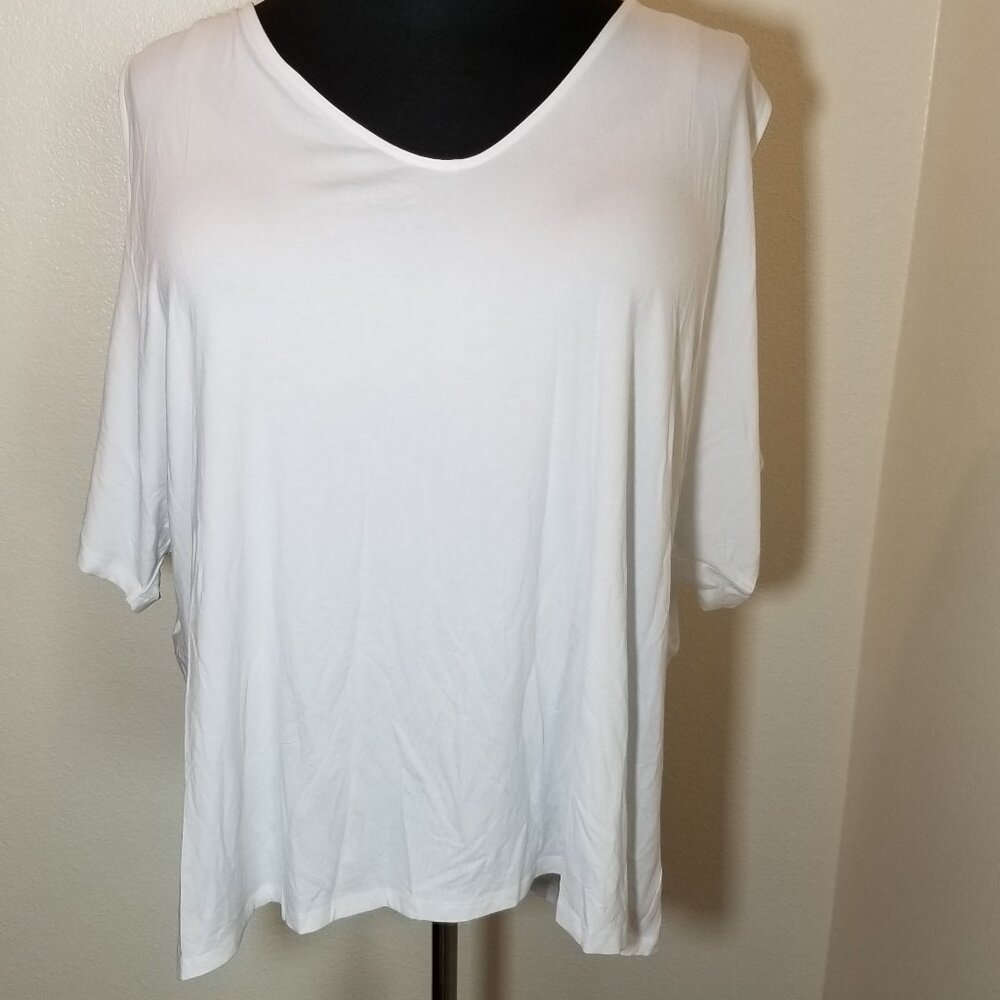 Venus Womens 3X White Cold Should V Neck‎ Short Sleeve Shirt Boho Hippie NWOT